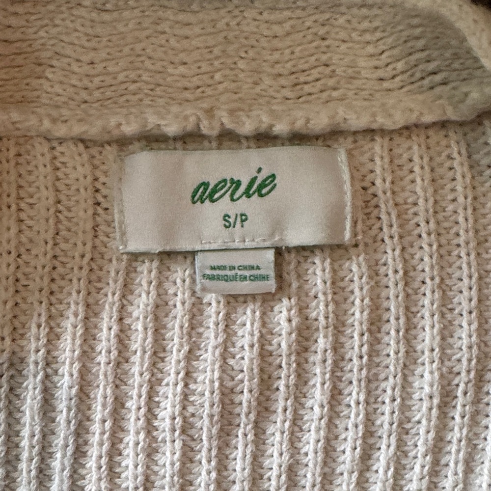 Aerie Cream Waist Length Button Cardigan Sweater